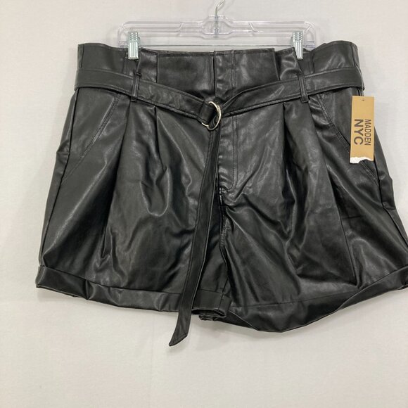 Madden NYC Pants - New Madden NYC size XXXL Black Faux Leather Belted High Rise Shorts